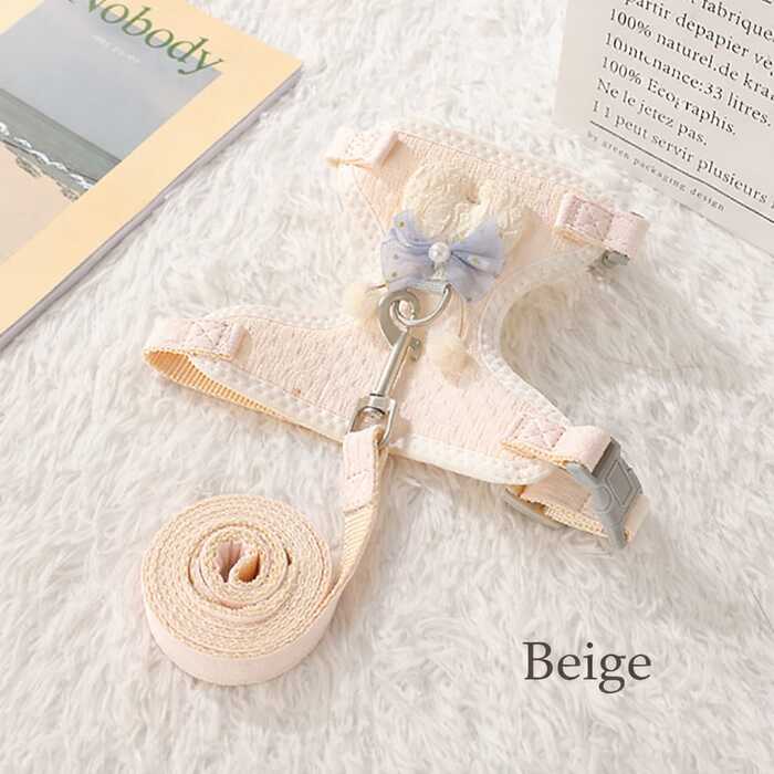 Premium Bubble Heart Bow Harness for Pet Cat Body Harness with Leash