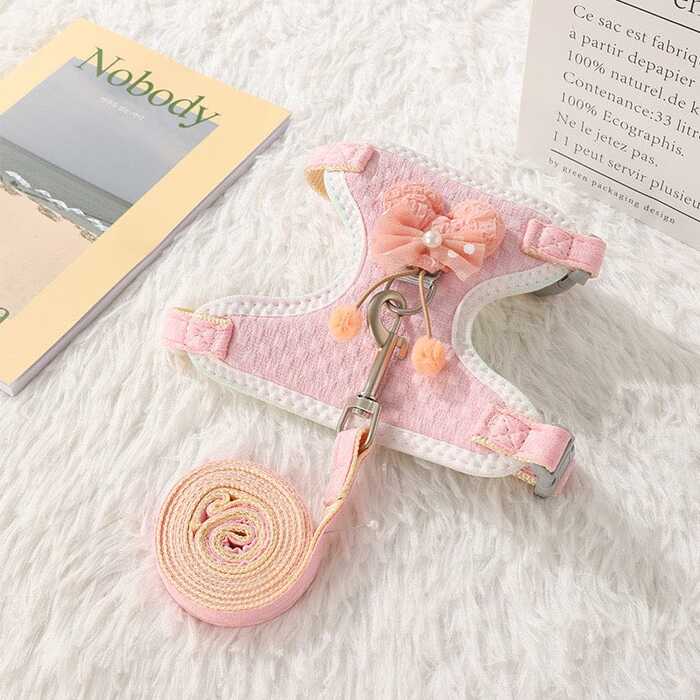 Premium Bubble Heart Bow Harness for Pet Cat Body Harness with Leash