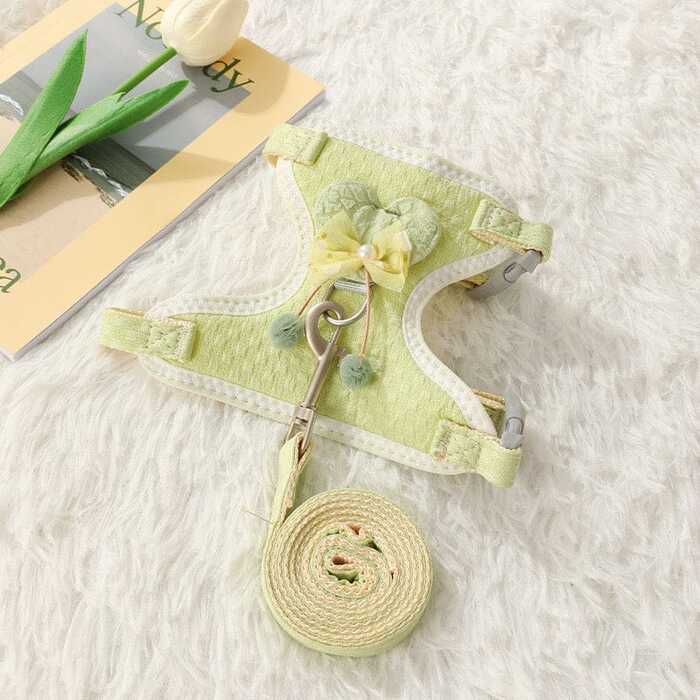 Premium Bubble Heart Bow Harness for Pet Cat Body Harness with Leash