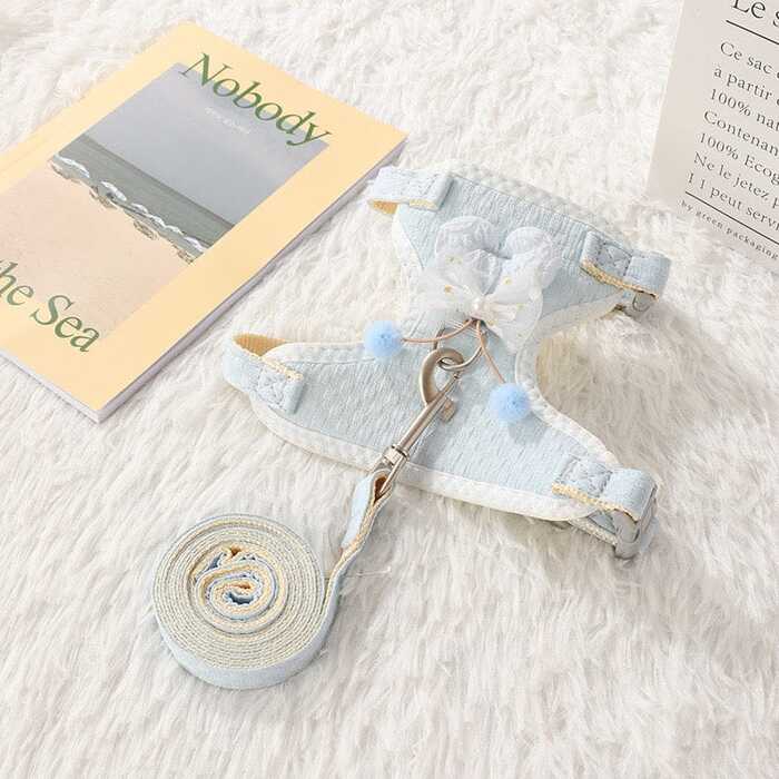 Premium Bubble Heart Bow Harness for Pet Cat Body Harness with Leash