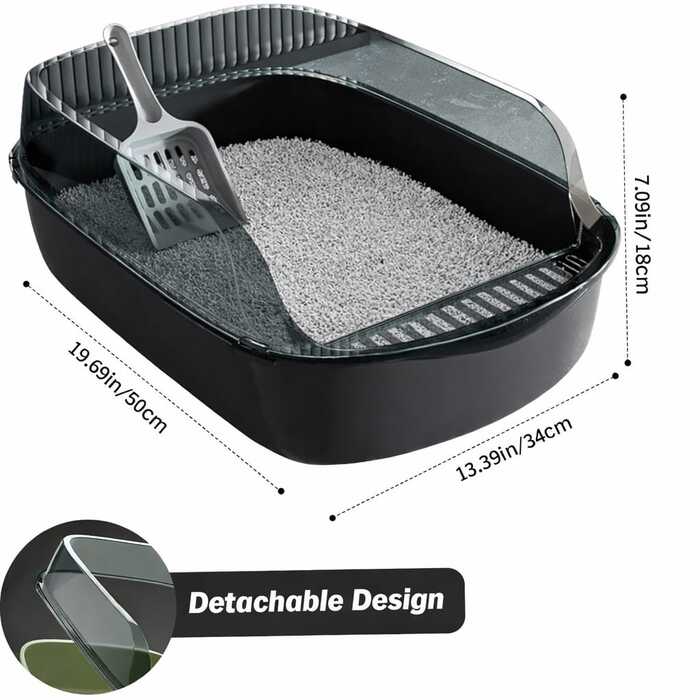 Semi-Enclosed Anti-Splash Thickened Cat Litter Box with Extra Height and Free Litter Scoop