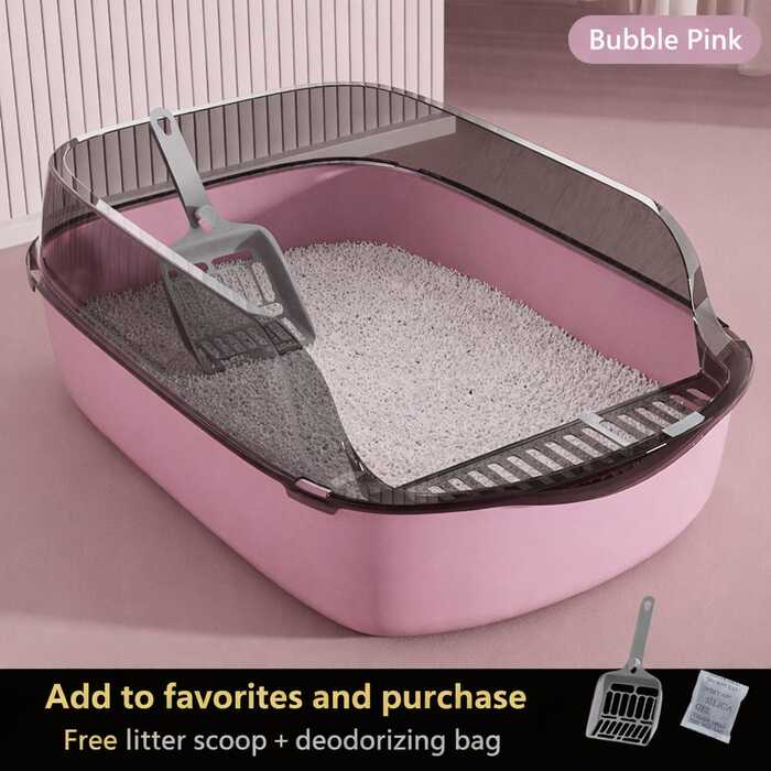 Semi-Enclosed Anti-Splash Thickened Cat Litter Box with Extra Height and Free Litter Scoop