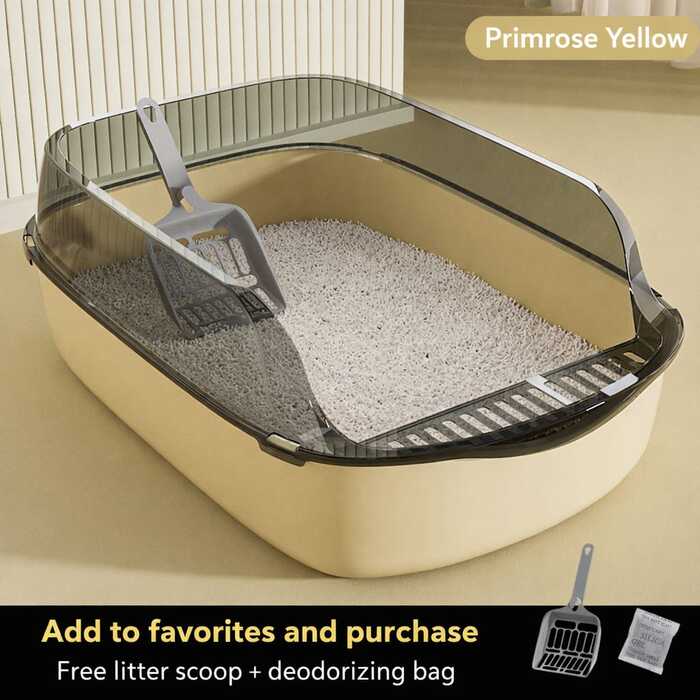 Semi-Enclosed Anti-Splash Thickened Cat Litter Box with Extra Height and Free Litter Scoop