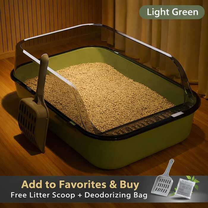 Semi-Enclosed Anti-Splash Thickened Cat Litter Box with Extra Height and Free Litter Scoop