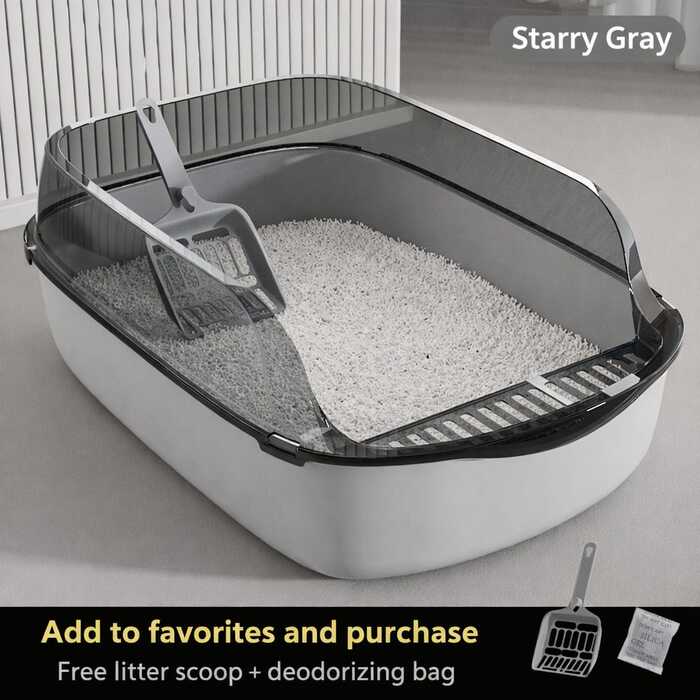 Semi-Enclosed Anti-Splash Thickened Cat Litter Box with Extra Height and Free Litter Scoop