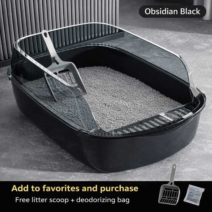 Semi-Enclosed Anti-Splash Thickened Cat Litter Box with Extra Height and Free Litter Scoop