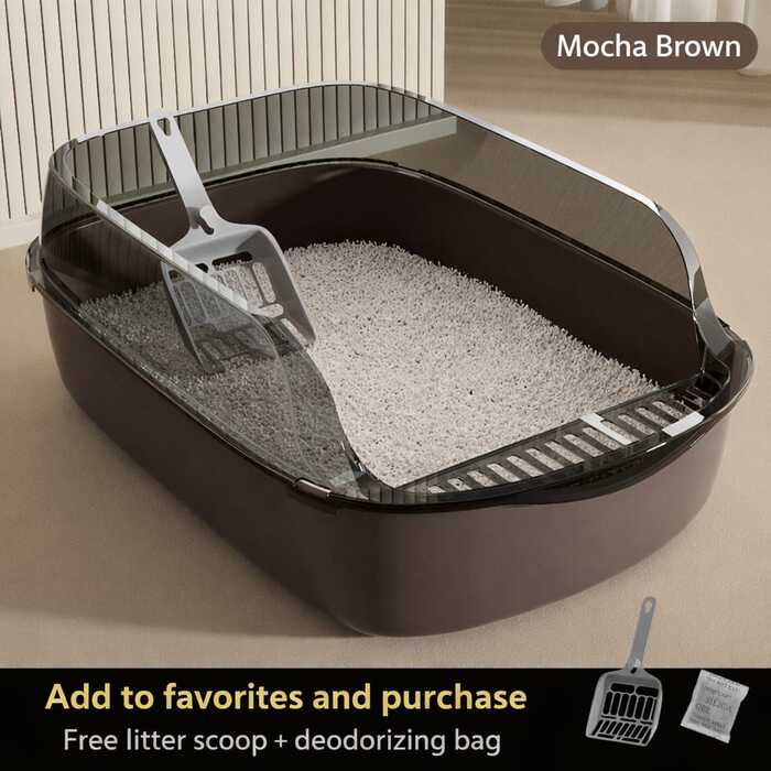 Semi-Enclosed Anti-Splash Thickened Cat Litter Box with Extra Height and Free Litter Scoop