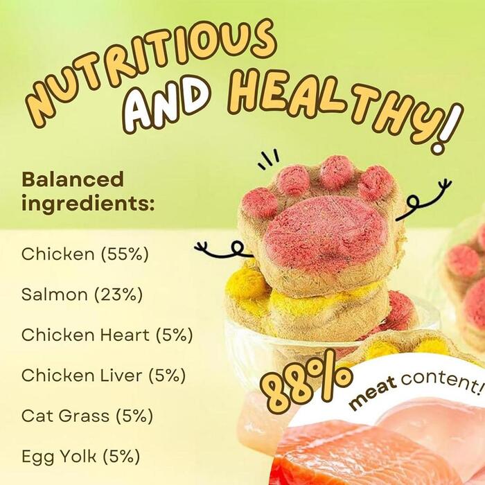 1pcs Cat Paw Cakes / Cat Snacks Freeze-Dried  Kittens & Adult Cats Raw Bone Meat Chicken Fruits and Vegetables Individually Packed 4.5g