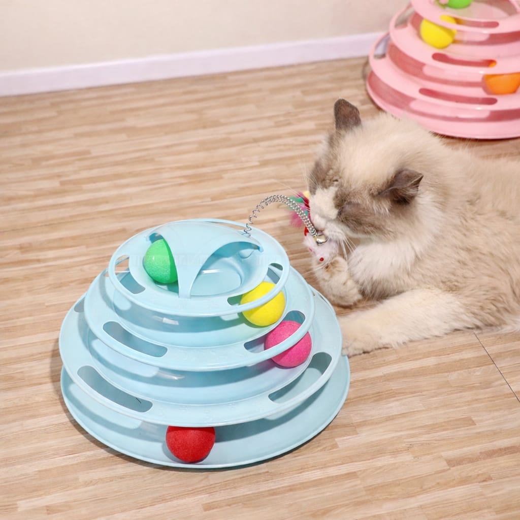 Cat Tower Tracks Ball Pet Toys with Spring Feather with 4 Moveable Balls