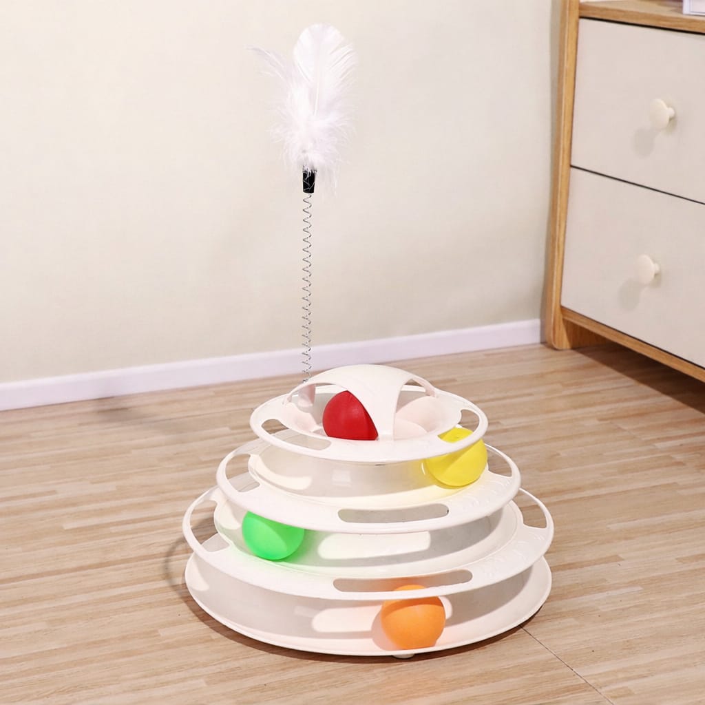 Cat Tower Tracks Ball Pet Toys with Spring Feather with 4 Moveable Balls