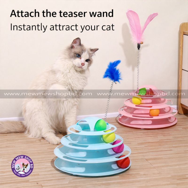 Cat Tower Tracks Ball Pet Toys with Spring Feather with 4 Moveable Balls