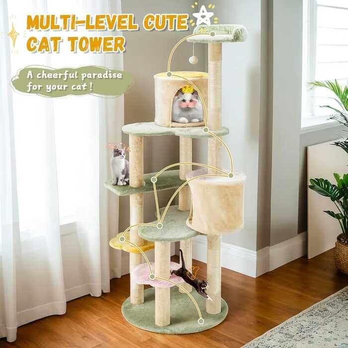 Erinnyees Flower Cat Tree Tower/ Scratching Post, Heavy Duty Anti-Scratch Cats Furniture, Multi-Level Cat Activity Center