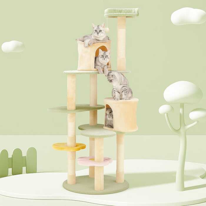 Erinnyees Flower Cat Tree Tower/ Scratching Post, Heavy Duty Anti-Scratch Cats Furniture, Multi-Level Cat Activity Center