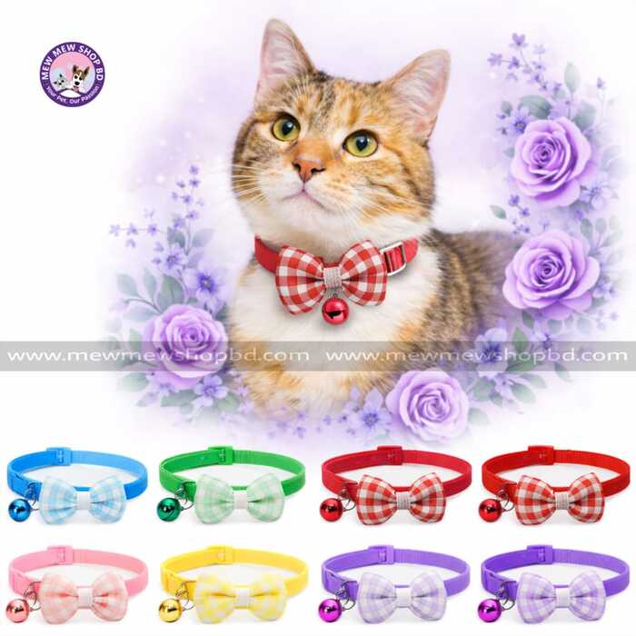 Check Printed Adjustable Pet Cat Bow Collar
