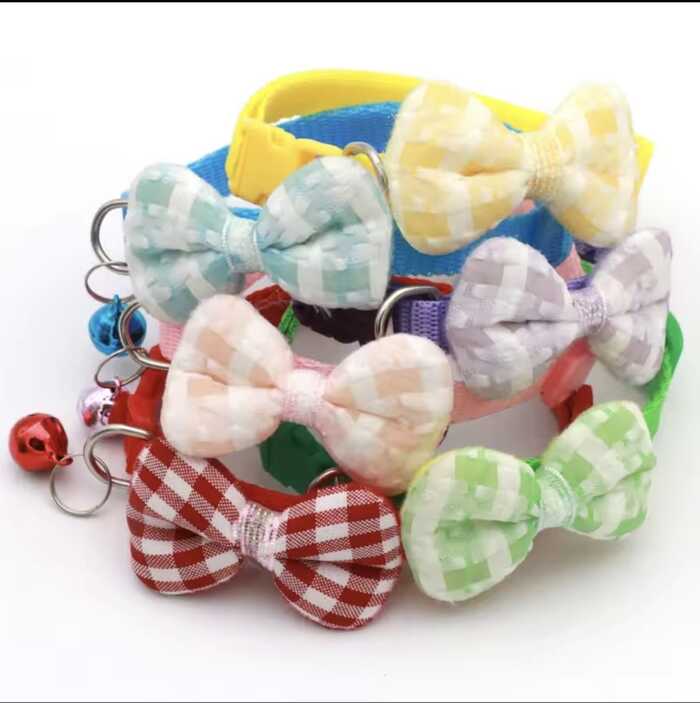Check Printed Adjustable Pet Cat Bow Collar