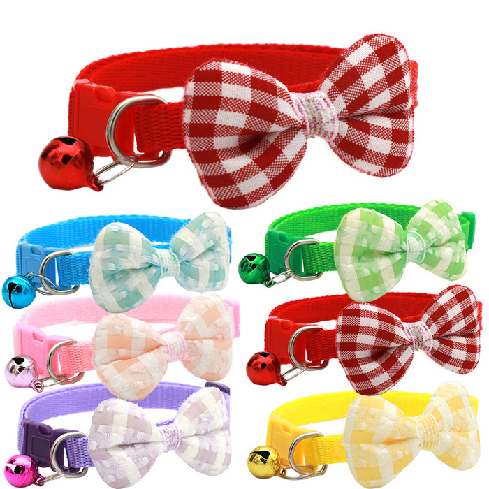 Check Printed Adjustable Pet Cat Bow Collar
