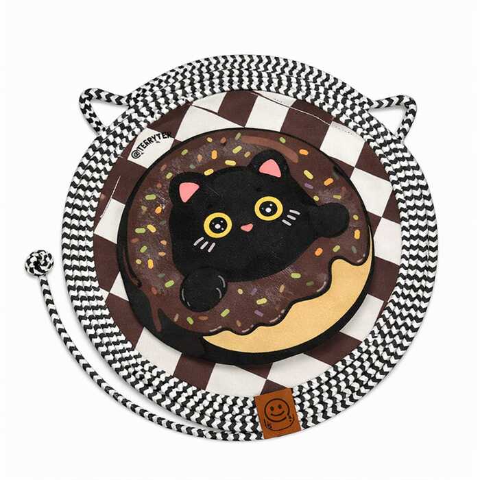 Cartoon Printed Multipurpose Woven Cotton Cord Cat Scratching / Scratcher Pad as Pet Bed with Teaser Ball