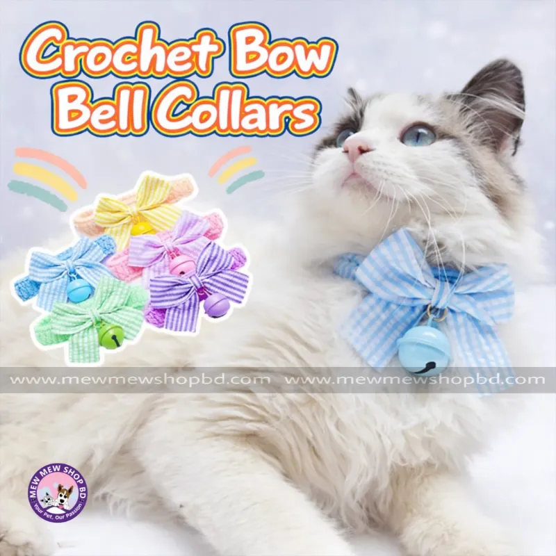Crochet Bow Bell Adjustable Collar with Buttons for Pet Cat & Puppy
