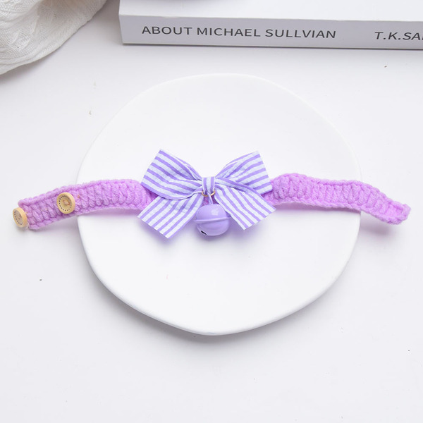 Crochet Bow Bell Adjustable Collar with Buttons for Pet Cat & Puppy