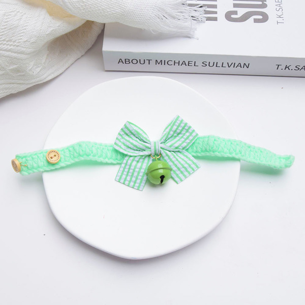 Crochet Bow Bell Adjustable Collar with Buttons for Pet Cat & Puppy