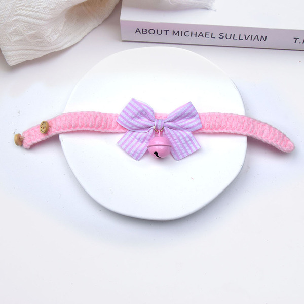 Crochet Bow Bell Adjustable Collar with Buttons for Pet Cat & Puppy