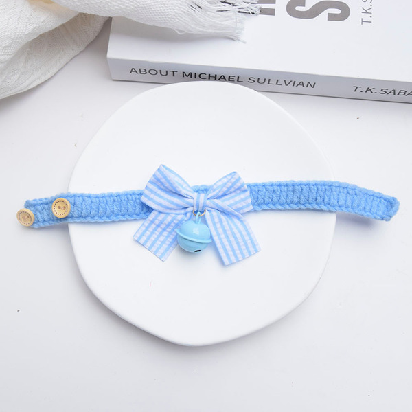 Crochet Bow Bell Adjustable Collar with Buttons for Pet Cat & Puppy
