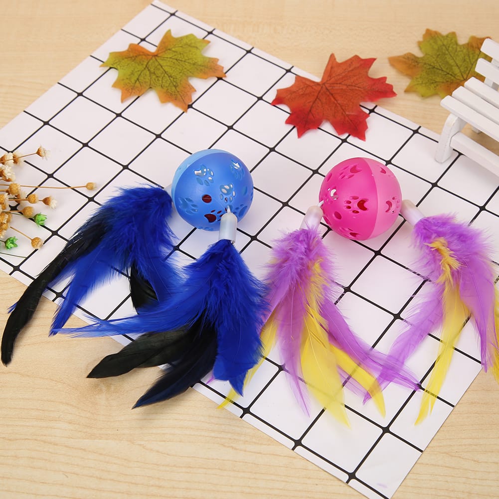 Cute Paw Print Feather Ringing Bell Ball Interactive Playing Toys for Pet Cat 1pcs