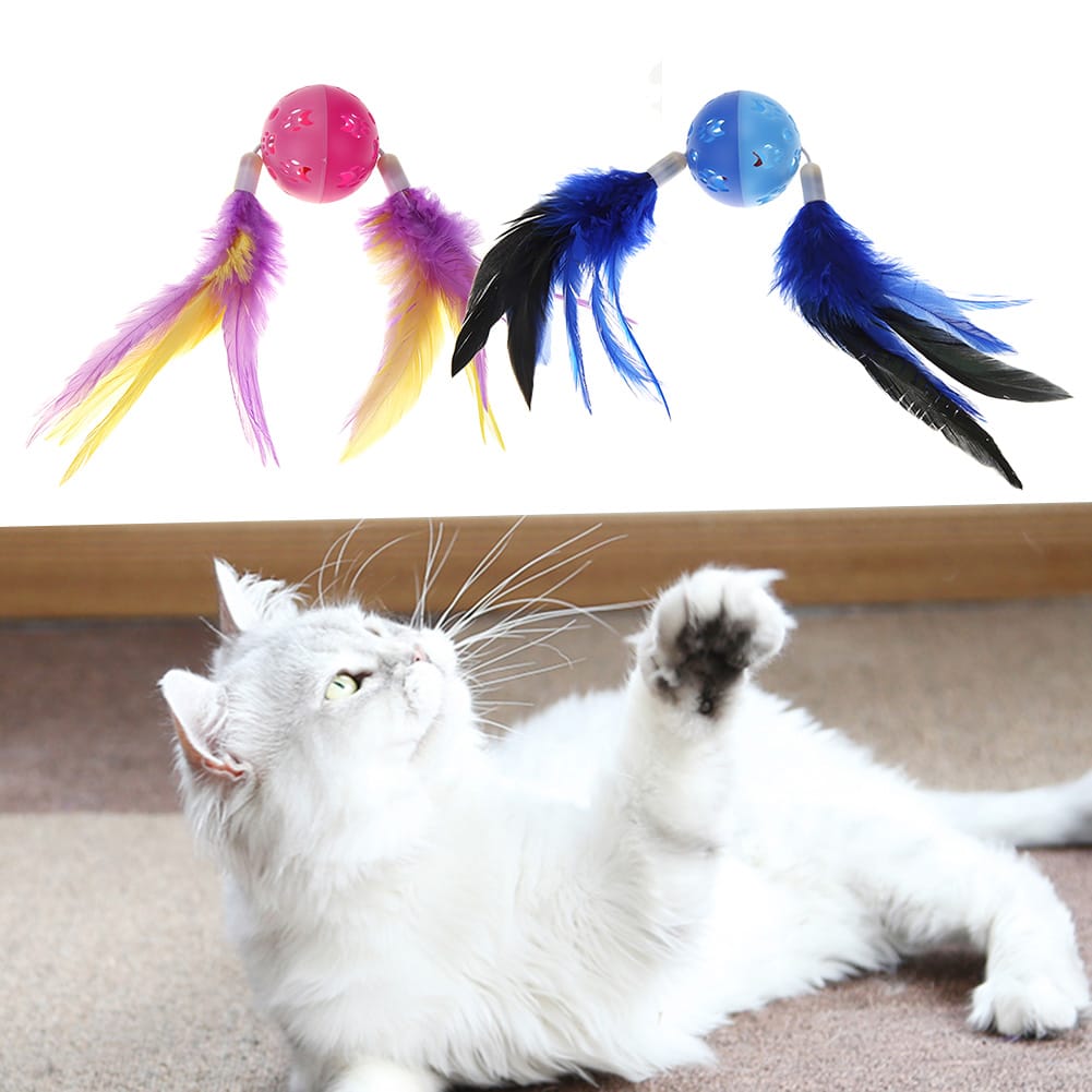 Cute Paw Print Feather Ringing Bell Ball Interactive Playing Toys for Pet Cat 1pcs