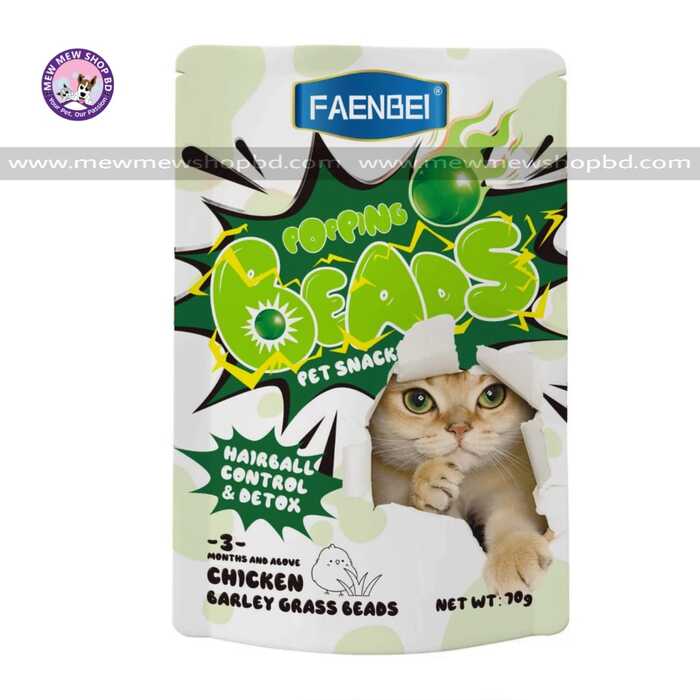 Faenbei Popping Beads Cat Snack with Chicken Barley Grass 70g