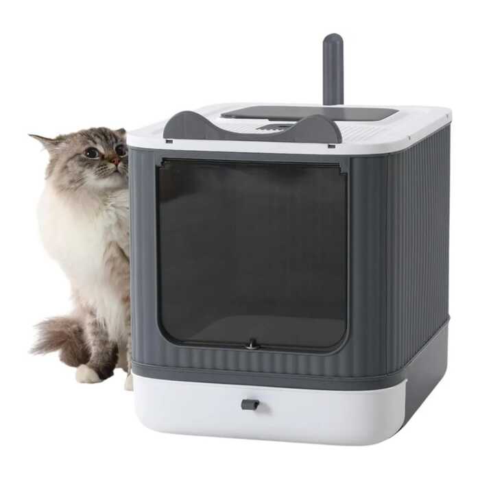 Cat Ear Designed Pet Cat Toilet Litter Box with Lid Drawer System Foldable Litter Box Including Plastic Scoop