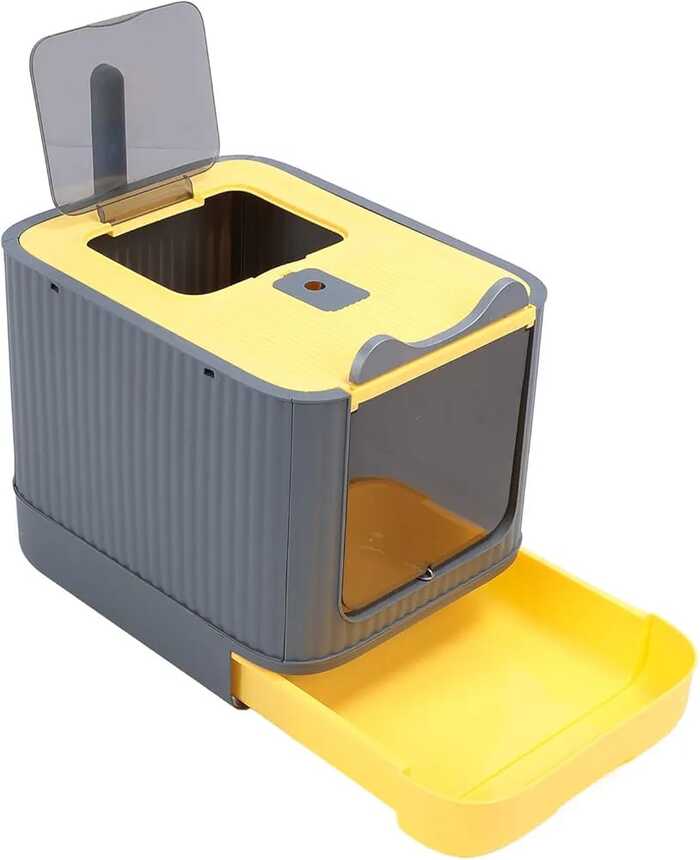 Cat Ear Designed Pet Cat Toilet Litter Box with Lid Drawer System Foldable Litter Box Including Plastic Scoop