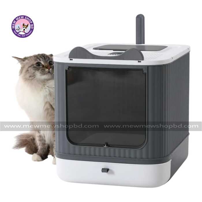 Cat Ear Designed Pet Cat Toilet Litter Box with Lid Drawer System Foldable Litter Box Including Plastic Scoop