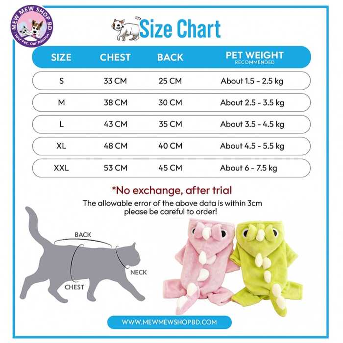 Frog Eye Designed Dinosaur Warm Hoodie Sweater / Dress for Pet Cat & Puppy ( No Exchange )