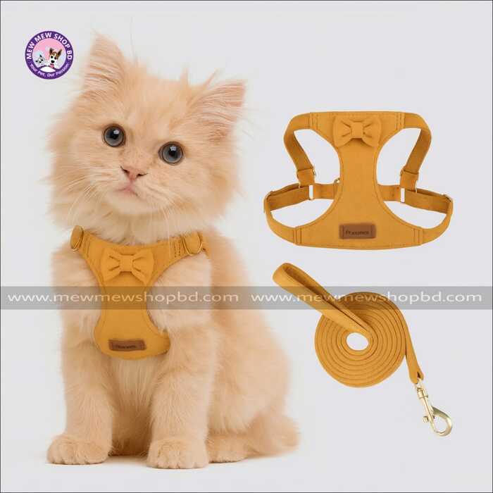 Cat & Puppy Chest Harness Set 360°Wrap Around Lightweight Chest Strap Deer Fiber Fleece Skin Friendly Cat & Dog Leash