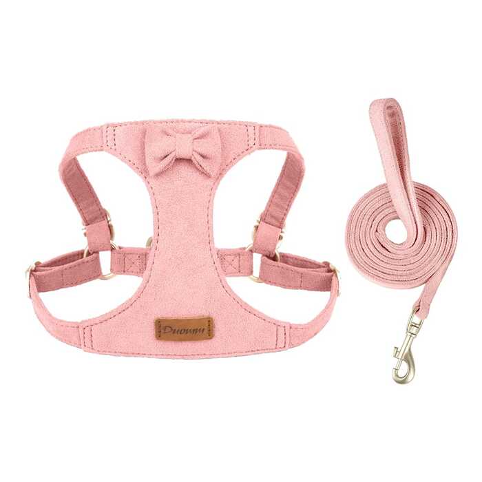 Cat & Puppy Chest Harness Set 360°Wrap Around Lightweight Chest Strap Deer Fiber Fleece Skin Friendly Cat & Dog Leash