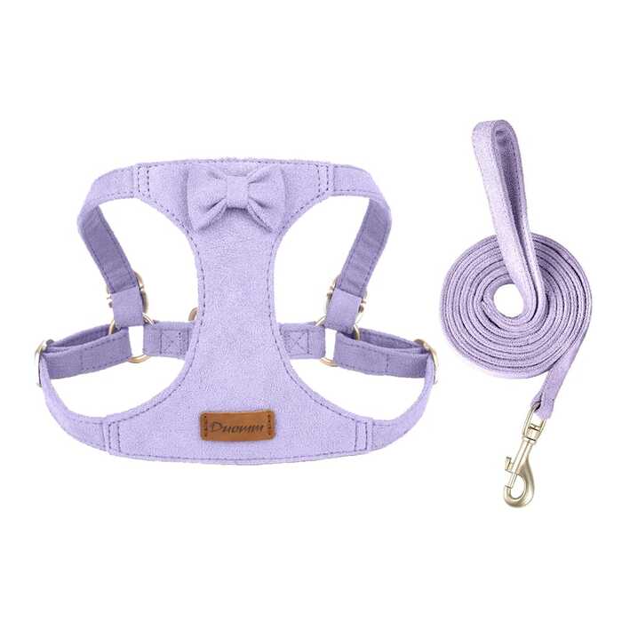 Cat & Puppy Chest Harness Set 360°Wrap Around Lightweight Chest Strap Deer Fiber Fleece Skin Friendly Cat & Dog Leash
