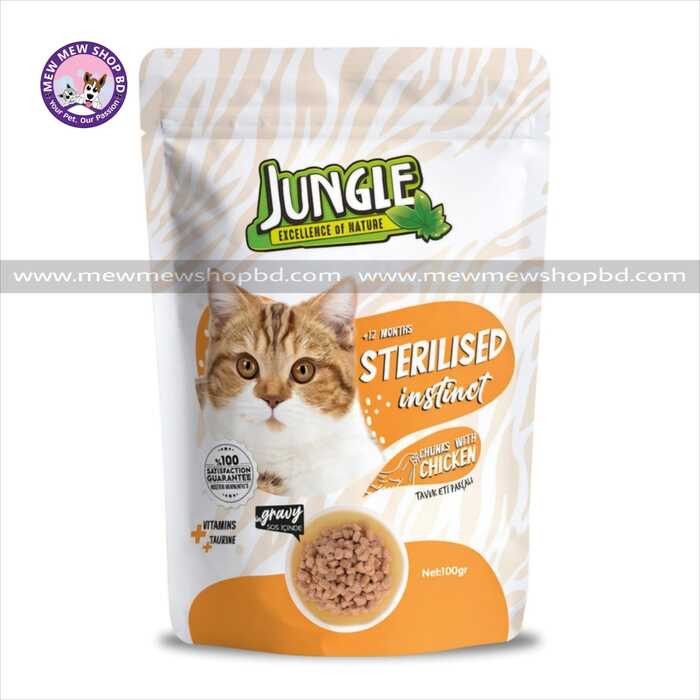 Jungle Sterilised Instinct Pouch Cat Food  Chunks with Chicken in Gravy 100g