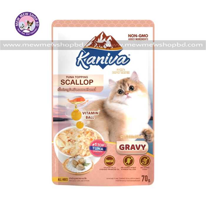 Kaniva Cat Pouch Tuna Topping Scallop In Gravy 70g for Adult & Kitten