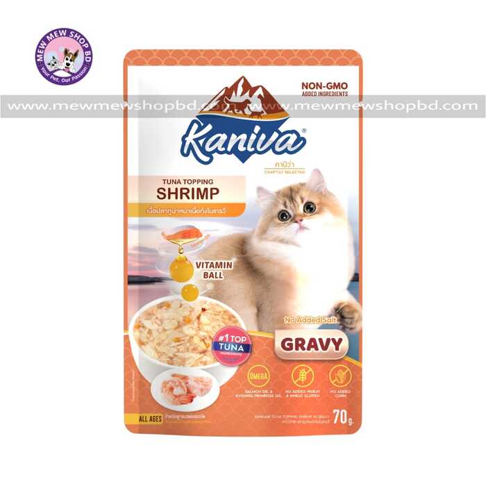 Kaniva Cat Pouch Tuna Topping Shrimp In Gravy 70g for Adult & Kitten