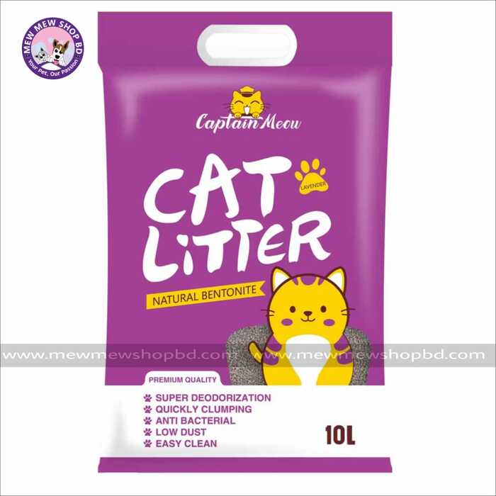 Captain Meow Natural Bentonite Cat Litter Lavender Flavour 10L
