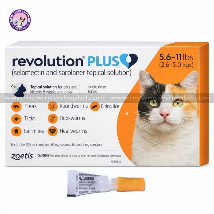 Revolution Plus Spot On (Selamectin and Sarolaner Topical Solution) for Cats 5.6–11 lbs (2.6–5.0 kg) Orange 1 Tube