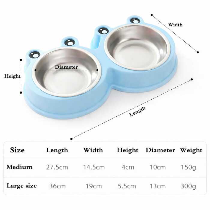 Frog eye stainless steel pet double bowl for cats and dog