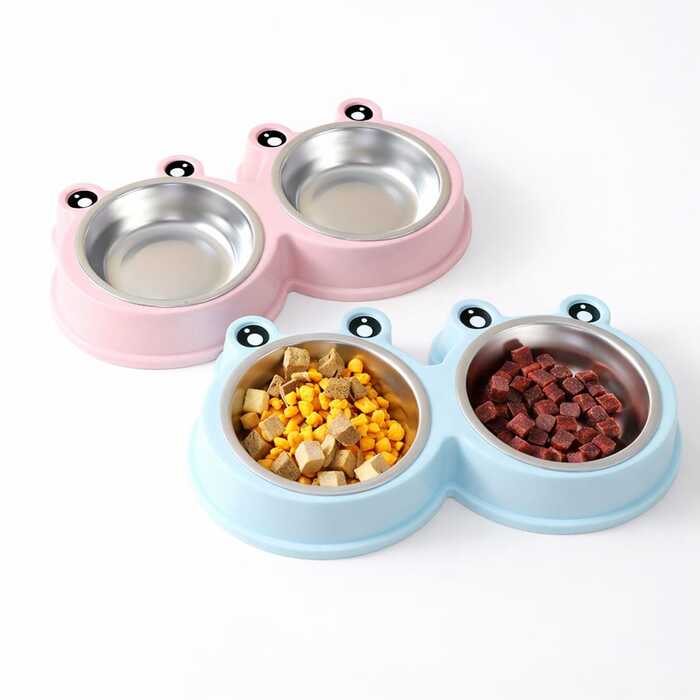 Frog eye stainless steel pet double bowl for cats and dog