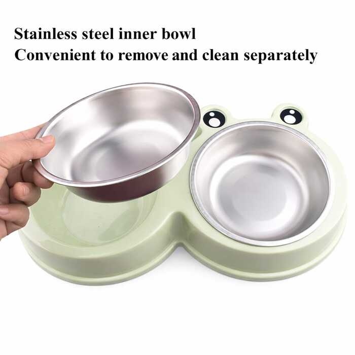 Frog eye stainless steel pet double bowl for cats and dog