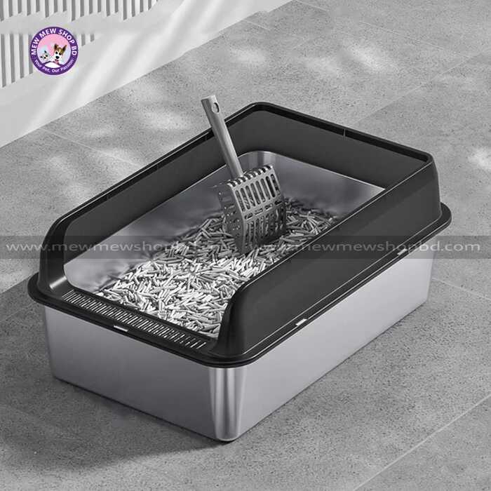 Stainless Steel Lower Part Extra Large Enclosed Litter box with Plastic Top & Free Litter Scoop