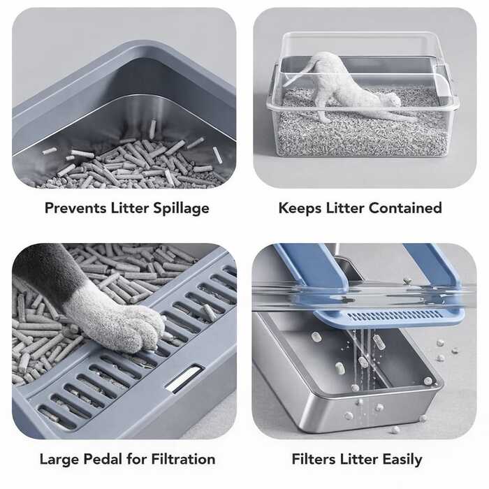 Stainless Steel Lower Part Extra Large Enclosed Litter box with Plastic Top & Free Litter Scoop