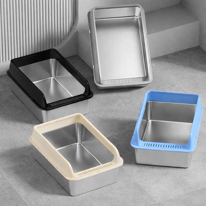 Stainless Steel Lower Part Extra Large Enclosed Litter box with Plastic Top & Free Litter Scoop