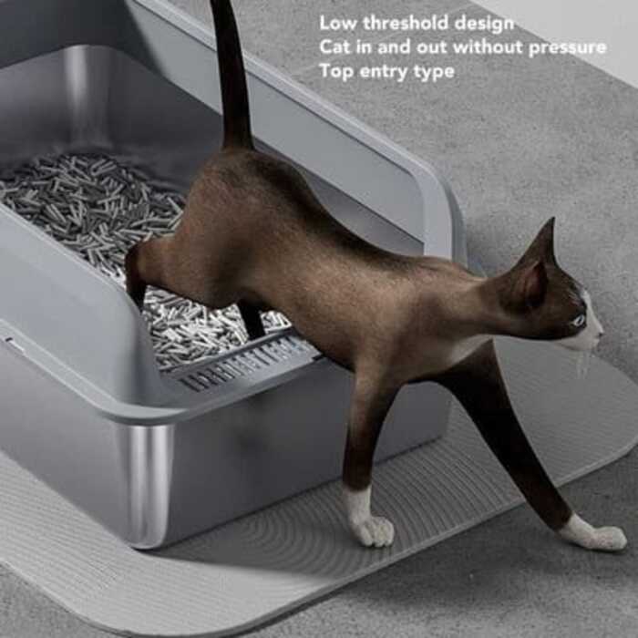 Stainless Steel Lower Part Extra Large Enclosed Litter box with Plastic Top & Free Litter Scoop