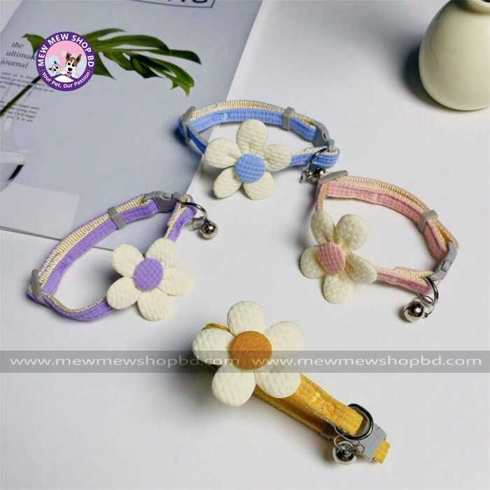 Premium Sunflower Design Cotton Fabric Pet Cat Adjustable Collar