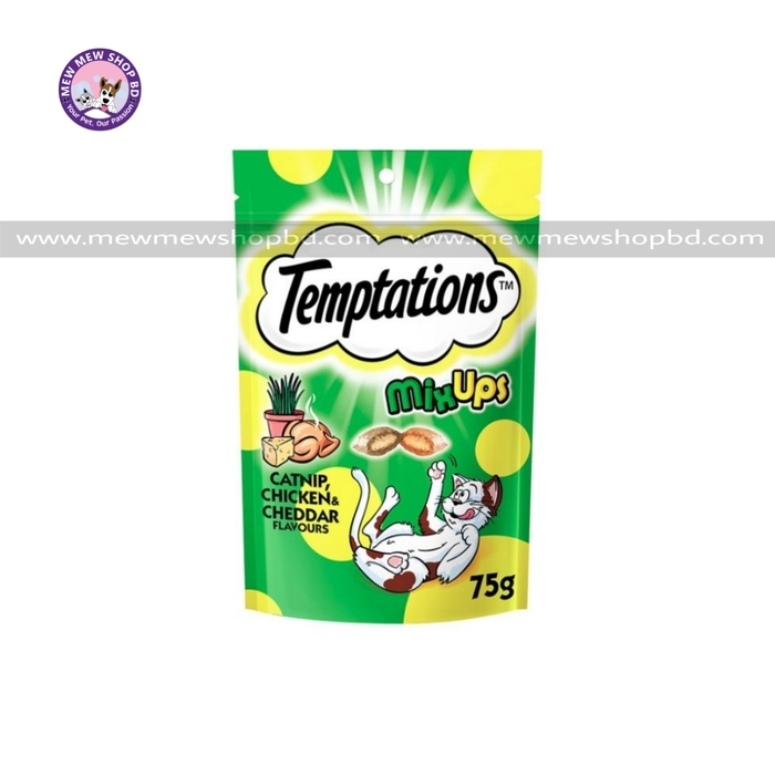 Temptations Cat Treats Catnip, Chicken & Cheddar Flavors 75g (Made in Thailand)
